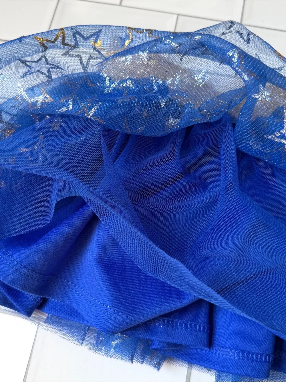 2T🌟 Wonder Woman Toddler Girls Tulle Blue & Gold Lurex Stars Layered Skirt